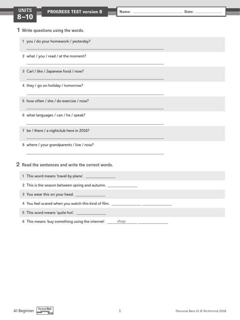 A1 Beginner English Progress Test | PDF | Department Store