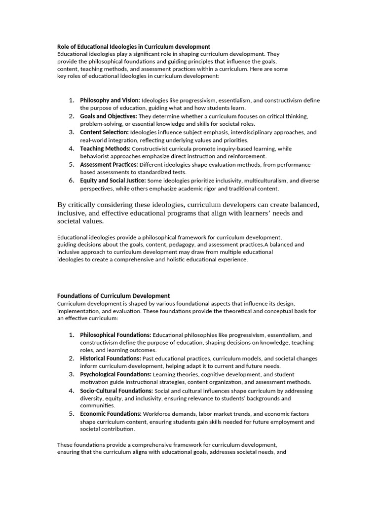 Impact of Educational Ideologies on Curriculum | PDF | Curriculum ...
