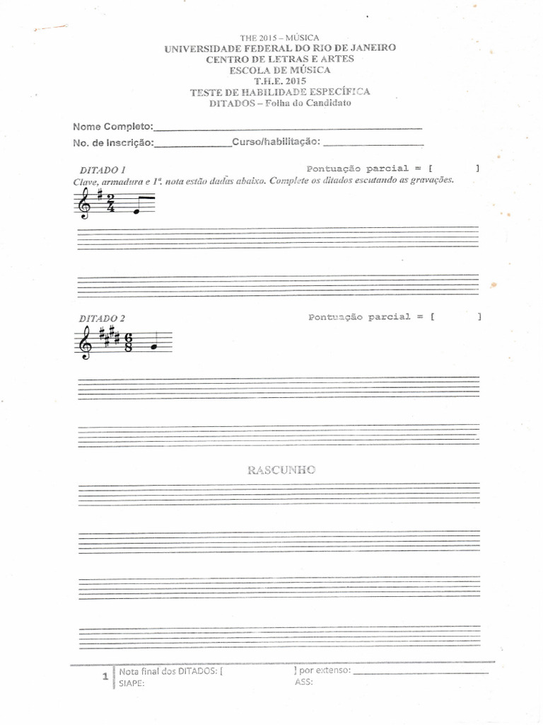 Prova de Habilidade Musical - UFRJ 2015 | PDF | Notação musical ...