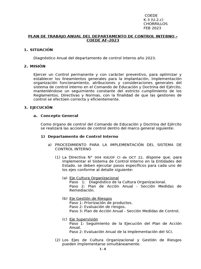 Plan de Trabajo Control Interno Af-2022 | PDF | Presupuesto | Riesgo