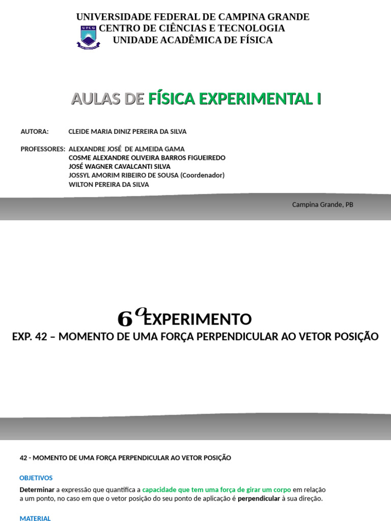 Experiência Momento de Uma Força Perpendicular Ao Vetor Posição | PDF ...