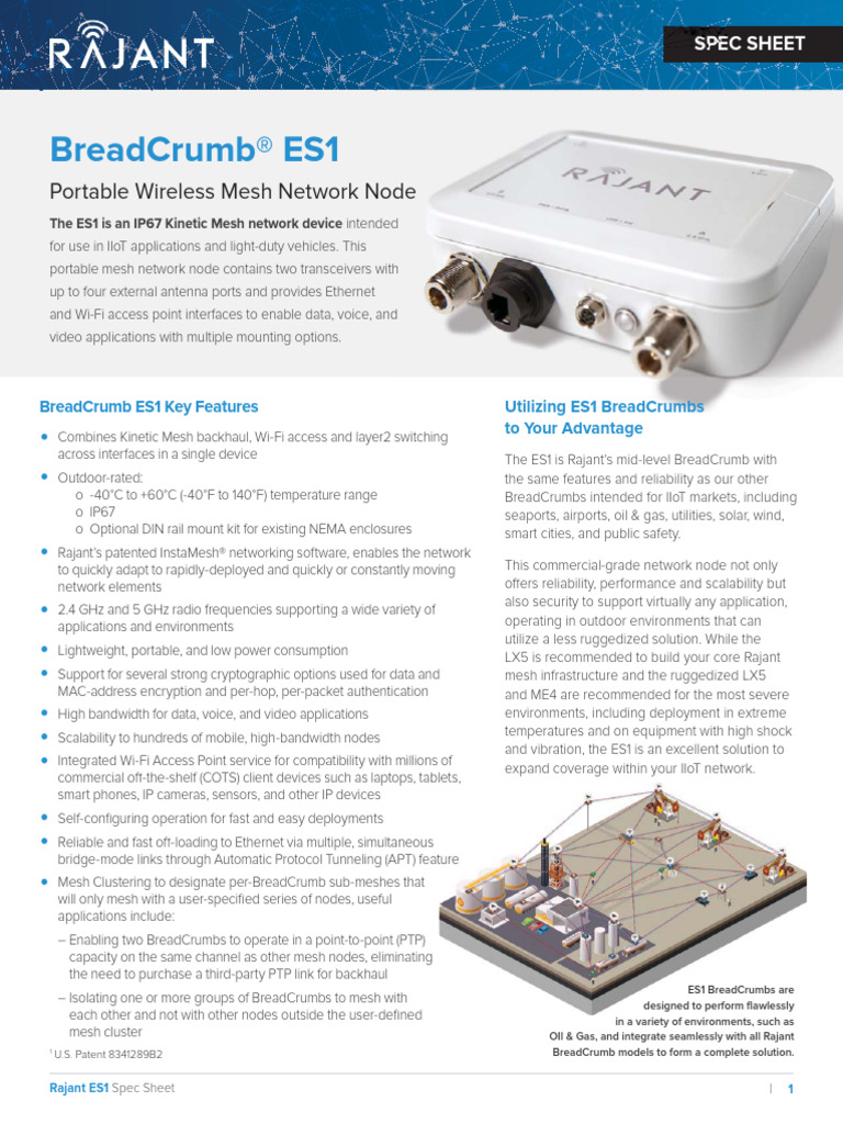 Rajant SpecSheet ES1 | PDF | Computer Network | Wi Fi