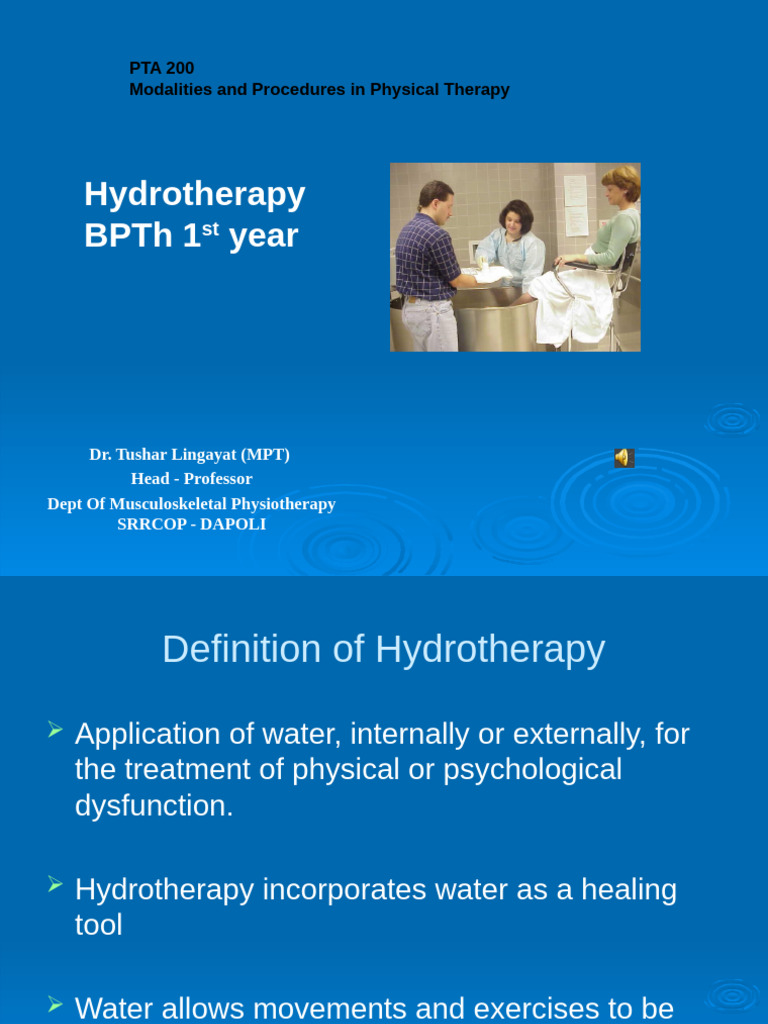 Hydrotherapy in Physical Therapy | PDF | Density | Buoyancy