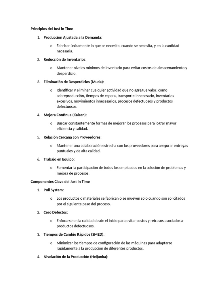 Principios y Ventajas del Just in Time | PDF | Lean Manufacturing