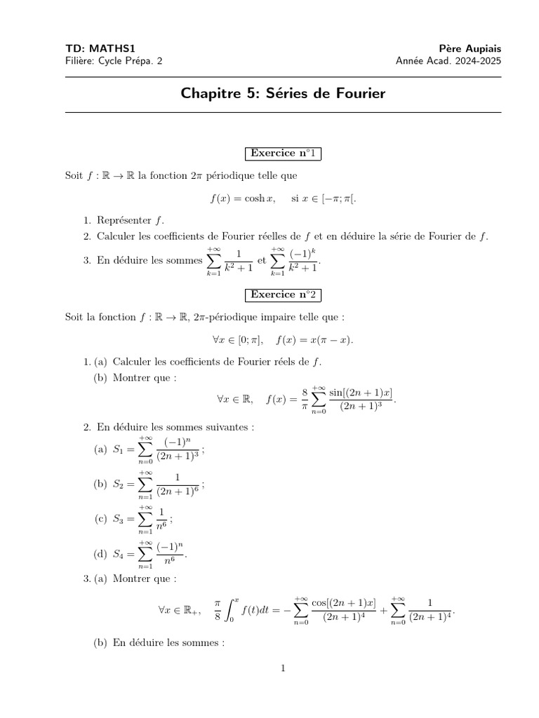 Séries de Fourier : Exercices et Résultats | PDF