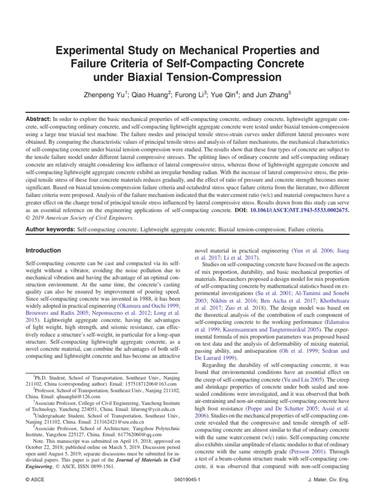 Experimental Study On Mechanical Properties and Failure Criteria of ...
