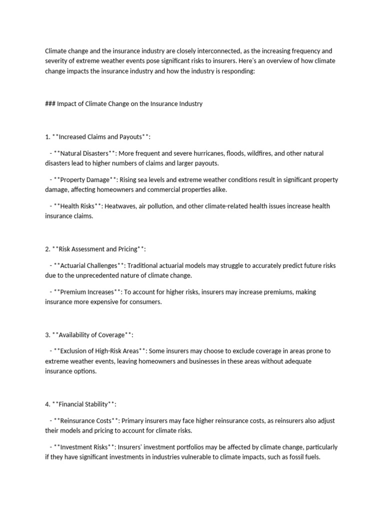 Climate Change's Impact on Insurance Industry | PDF | Insurance ...