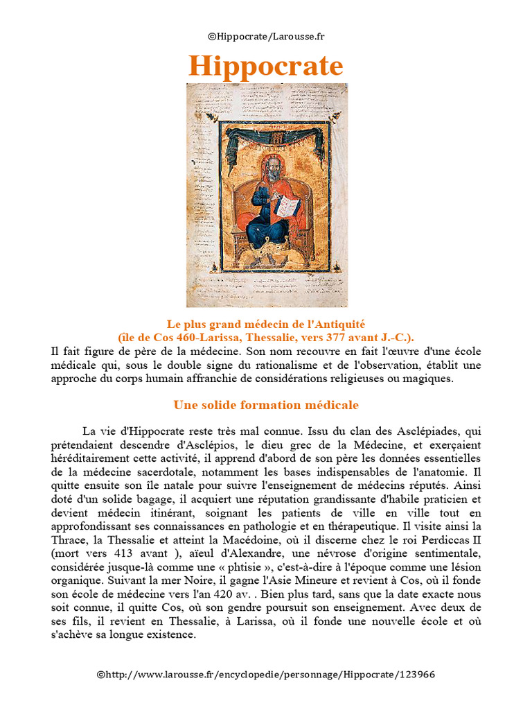 Hippocrate : père de la médecine moderne | PDF | Médecine | Soins de santé