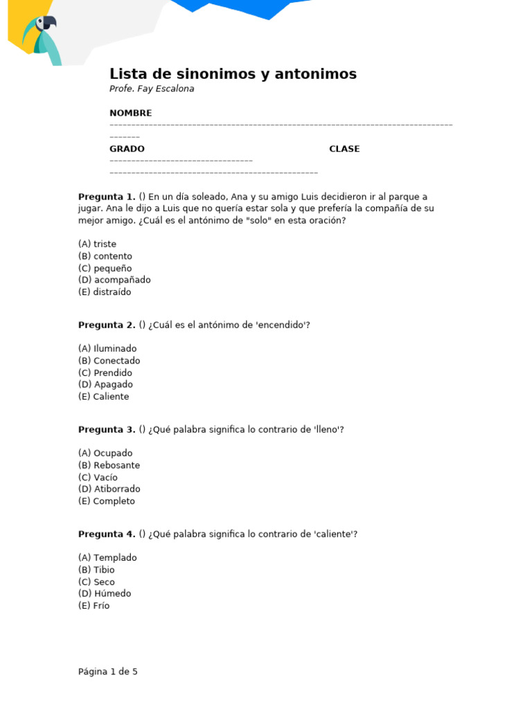 Sinónimos y Antónimos Esenciales | PDF