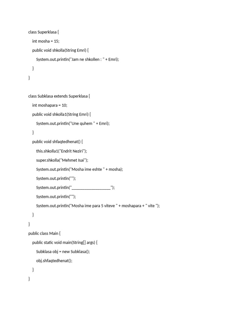 Java Inheritance Example Code | PDF