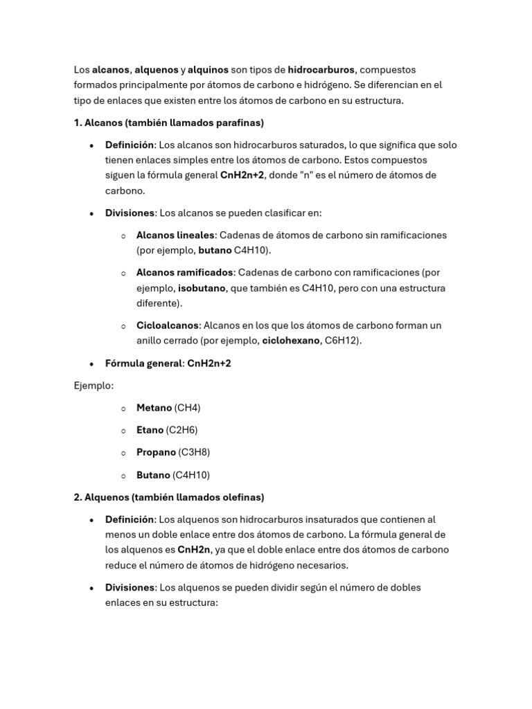 Alcanos, alquenos y alquinos: hidrocarburos | PDF | Alqueno | Hidrocarburos