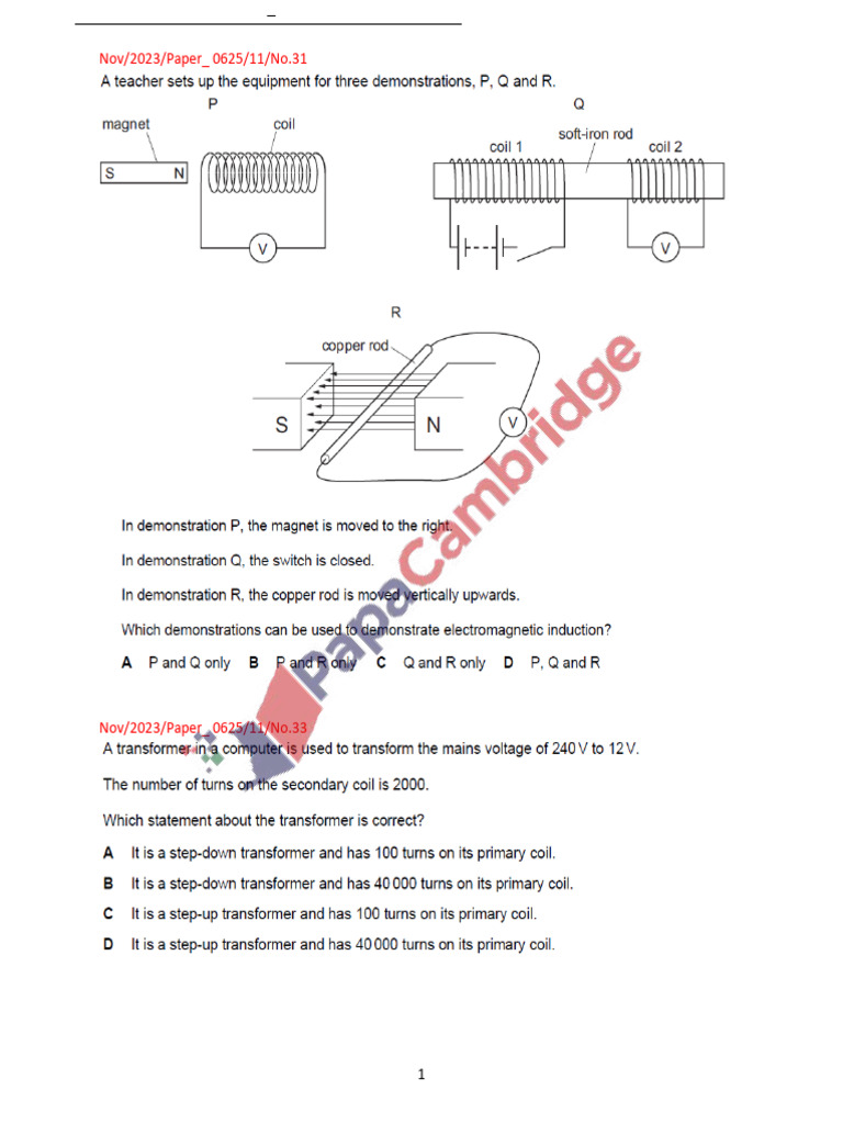 Electromagnetic Induction IGCSE Papers | PDF | Electromagnetism | Physics