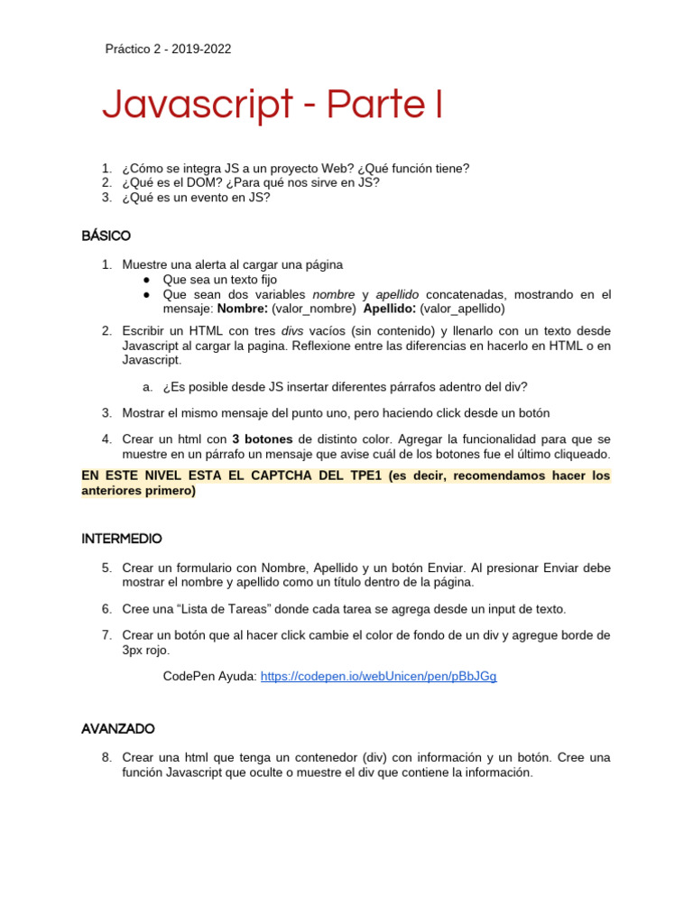 Ejercicios de Javascript: Práctico 2019-2022 | PDF | Script Java ...