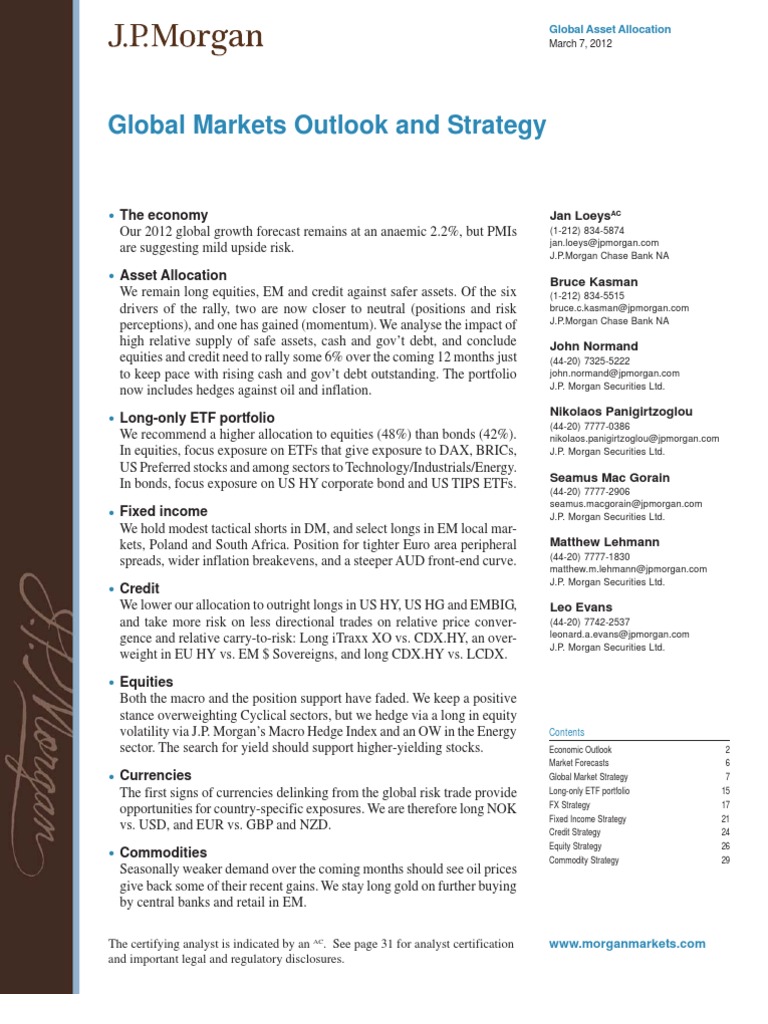JP Morgan Global Markets Outlook and Strategy | PDF | Asset Allocation |  Exchange Traded Fund