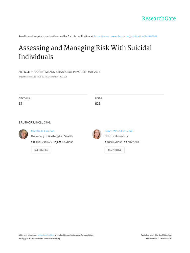 2012 Linehan Comtois Ward-Ciesielski Assessing and Managing Risk With ...