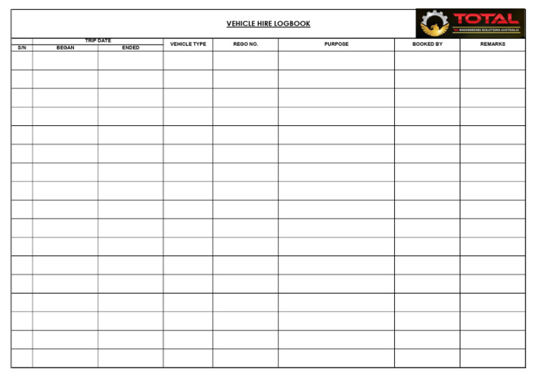 Vehicle Hire Logbook Template | PDF