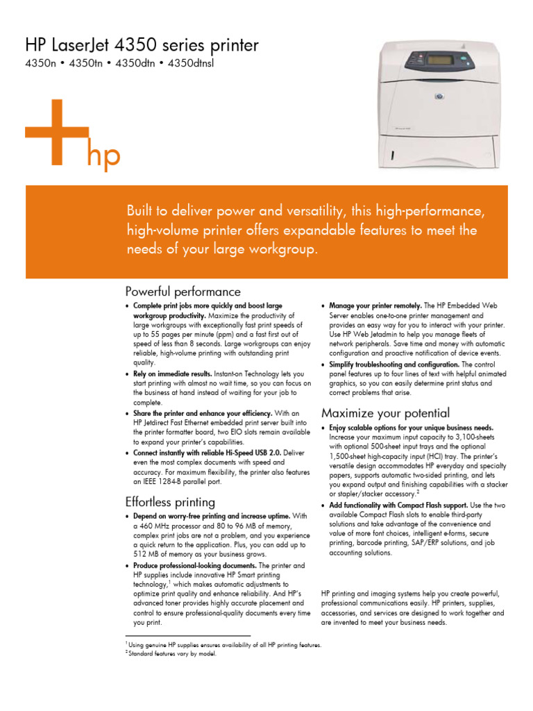 HP LaserJet 4350 Series Overview | PDF | Printer (Computing) | Computer ...