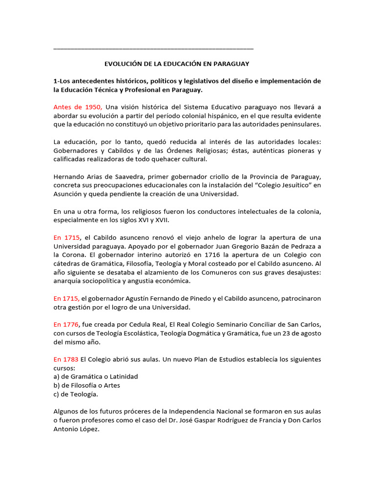 Evolución de la Educación en Paraguay | PDF | Educación de la primera ...