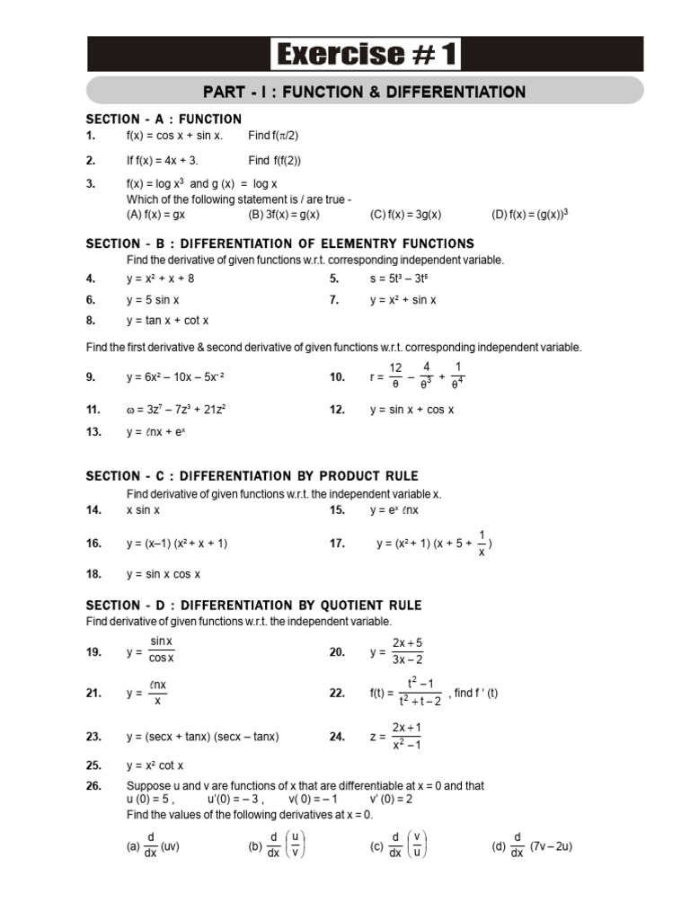 Functions and Differentiation Exercises | PDF | Euclidean Vector ...