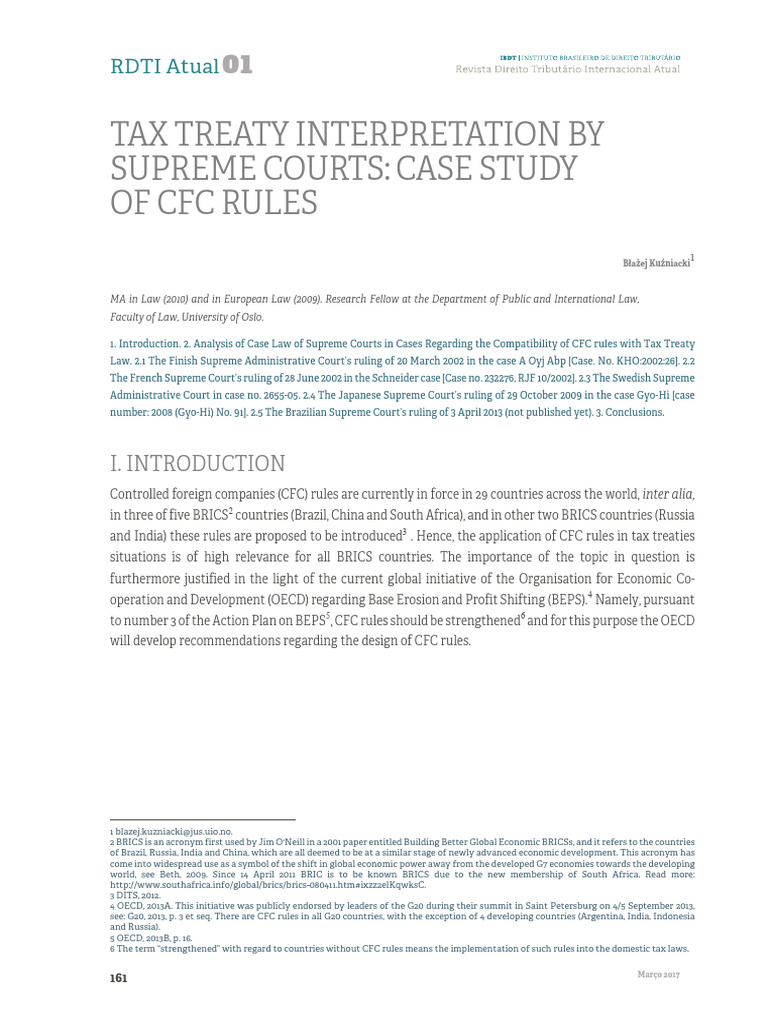 CFC Rules and Tax Treaty Law Analysis | PDF | Tax Treaty | Double Taxation