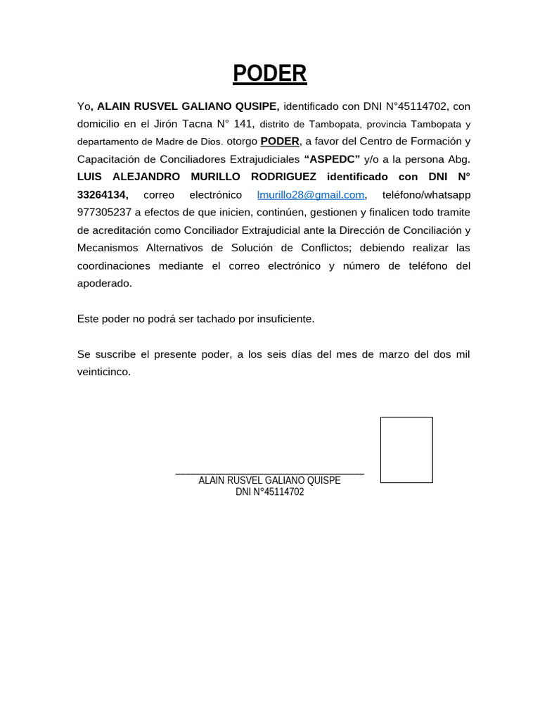 Poder para Acreditación de Conciliador | PDF