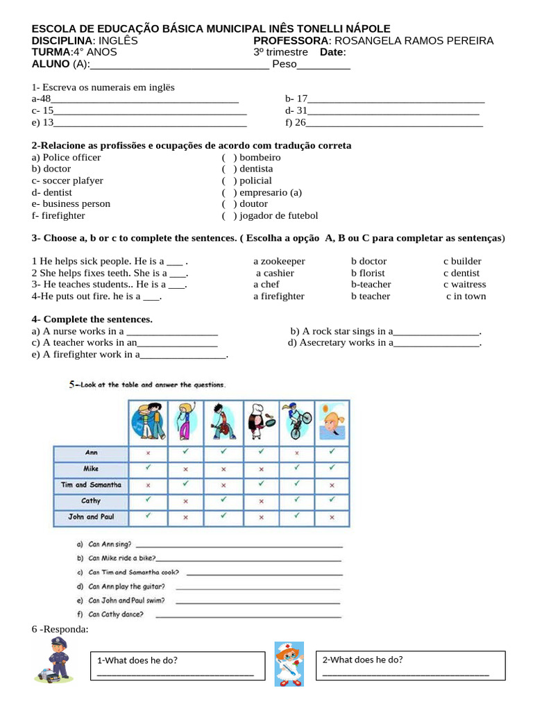 Prova de Ingles 4 Ano M 17-10!1!24 | PDF