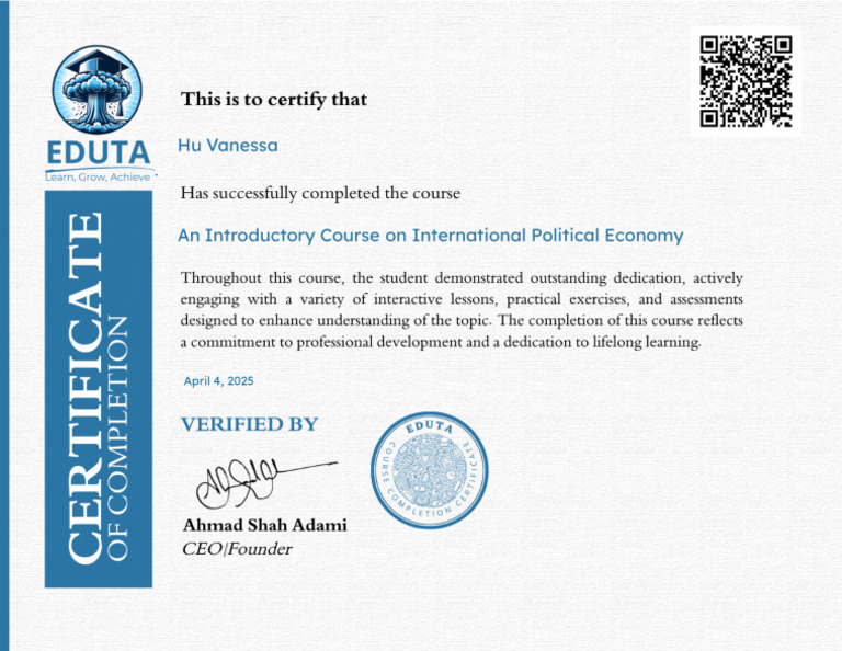 Certificate of EDUTA | PDF