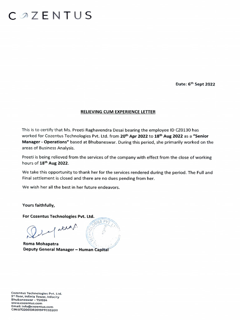 Relieving Letter | PDF