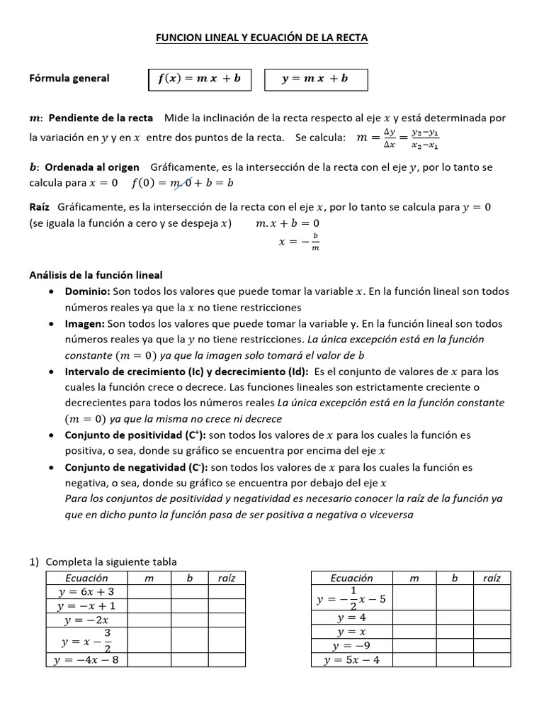 Función Lineal y Análisis de Rectas | PDF | Línea (geometría) | Pendiente
