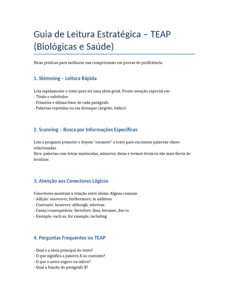 Dicas de Leitura para Provas TEAP | PDF