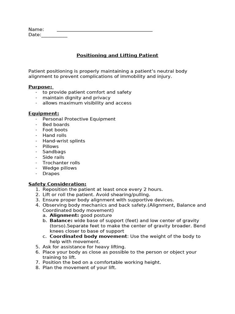 Patient Positioning and Lifting Guide | PDF | Foot | Pillow