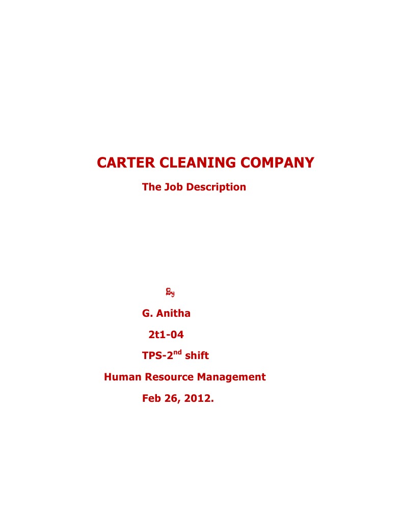 Carter Cleaning Company Job Description (G.anitha, 2t104, Tps 2nd