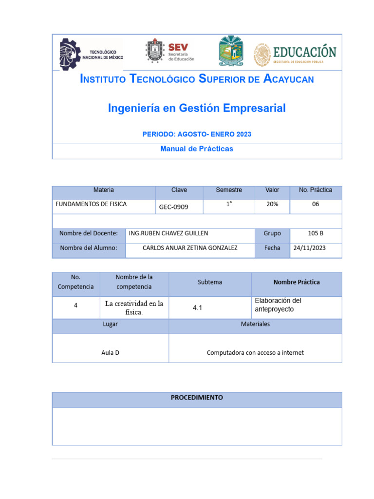 Manual de Prácticas de Física GEC-0909 | PDF