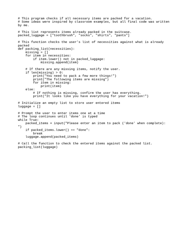 Vacation Packing Checklist Program | PDF