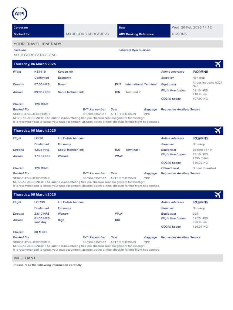 ATPI Travel Itinerary for MR JEGORS | PDF | Mobile App | Aviation