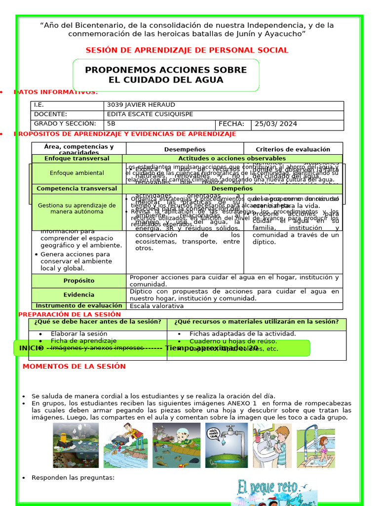 Acciones para Cuidar el Agua en Niños | PDF | Agua | Aprendizaje