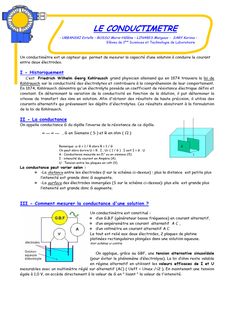 Fonctionnement du Conductimètre PDF Ion Électricité — free download