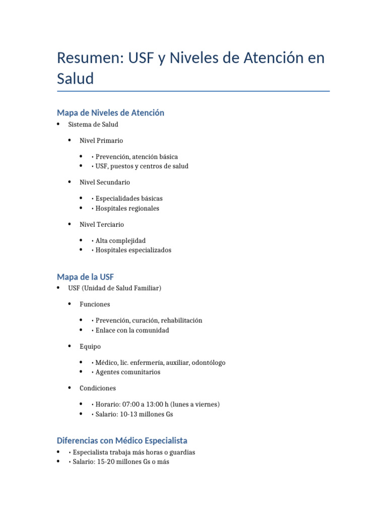 USF y Niveles de Atención en Salud | PDF