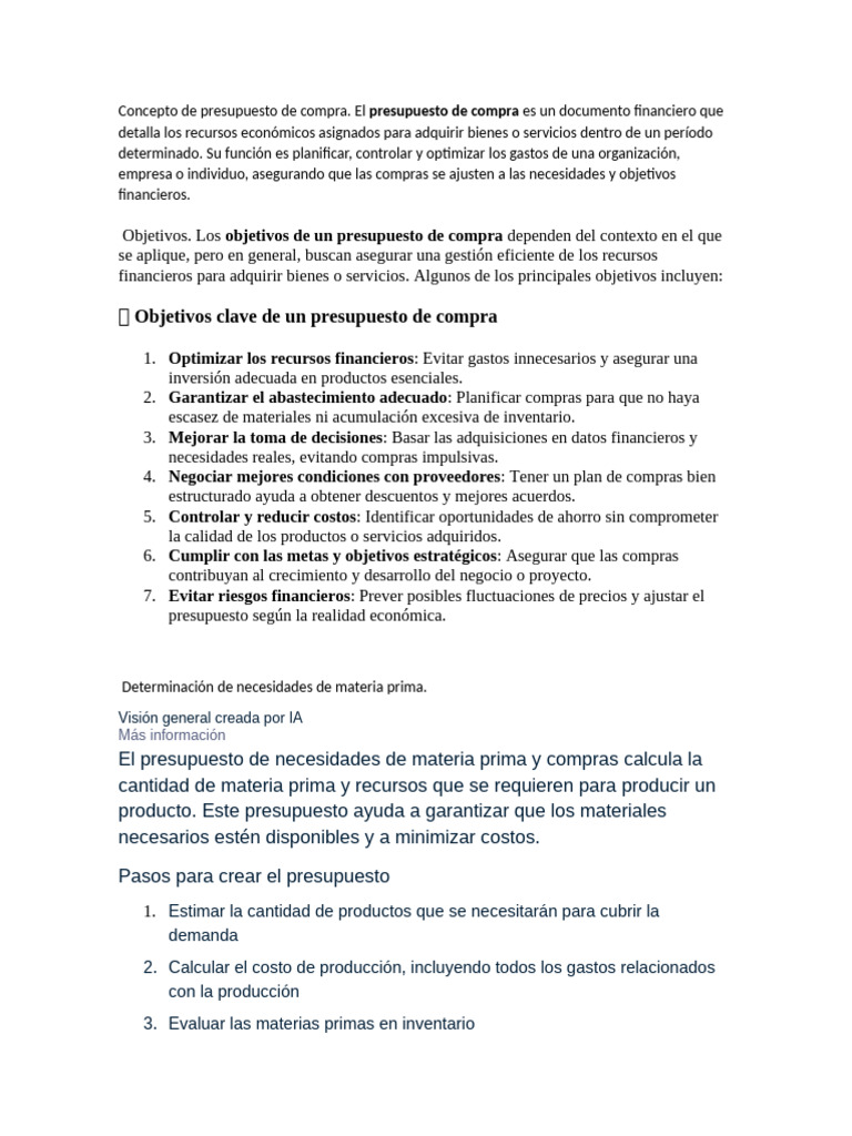 Concepto y objetivos del presupuesto de compras | PDF | Presupuesto | Costo