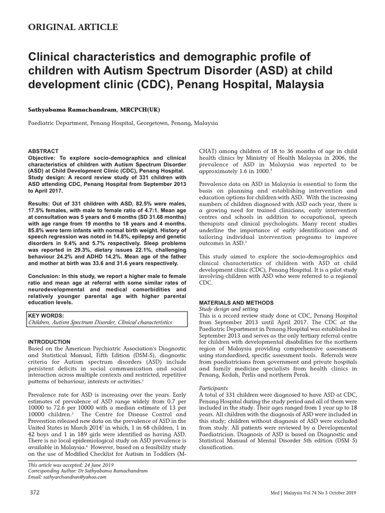 Clinical Profile of ASD in Malaysian Children | PDF | Autism | Mental ...