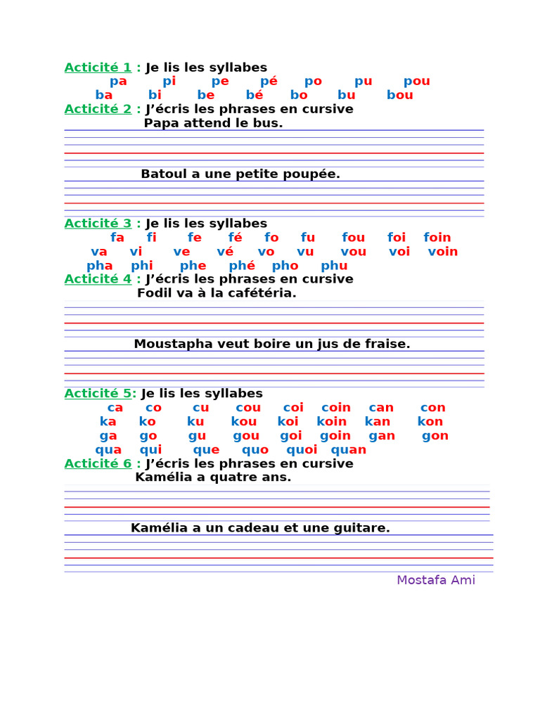 Activités de lecture et écriture cursive | PDF