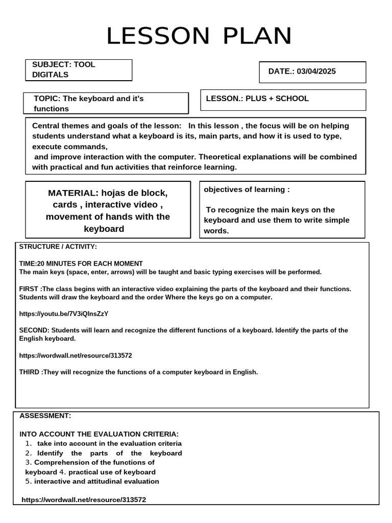 Blanco Formato para Imprimir Simple Plan de Clase | PDF