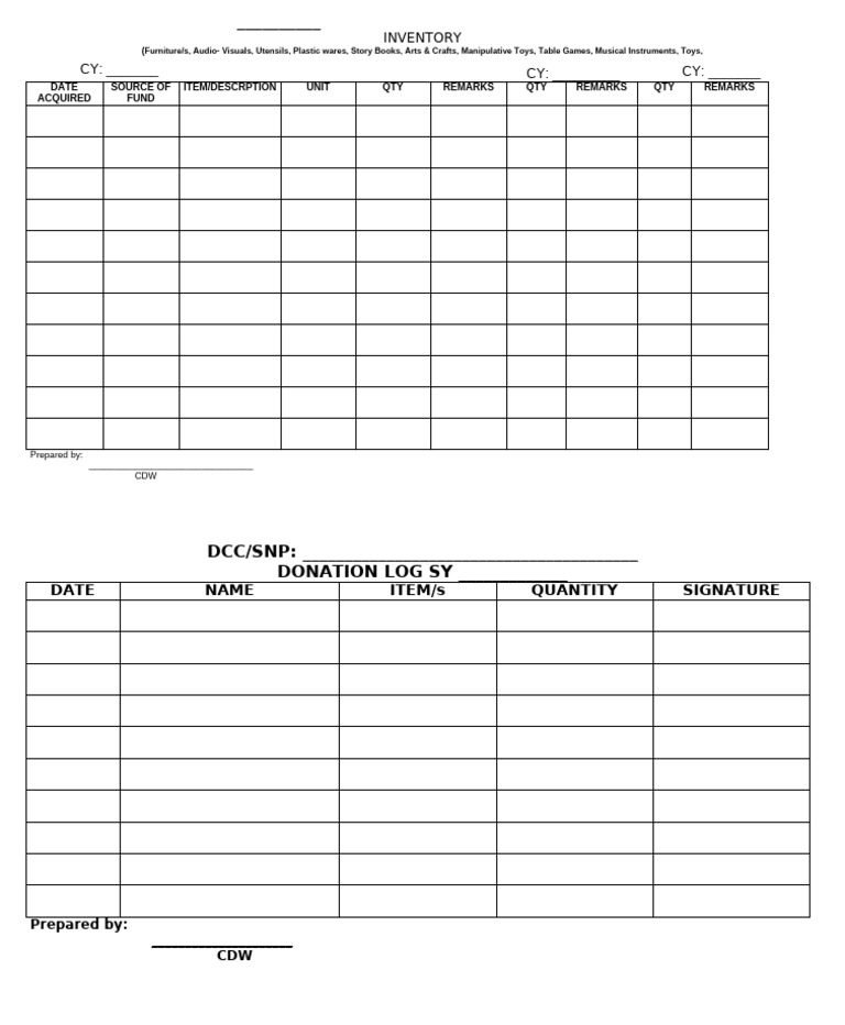 Inventory and Donation Log Template | PDF