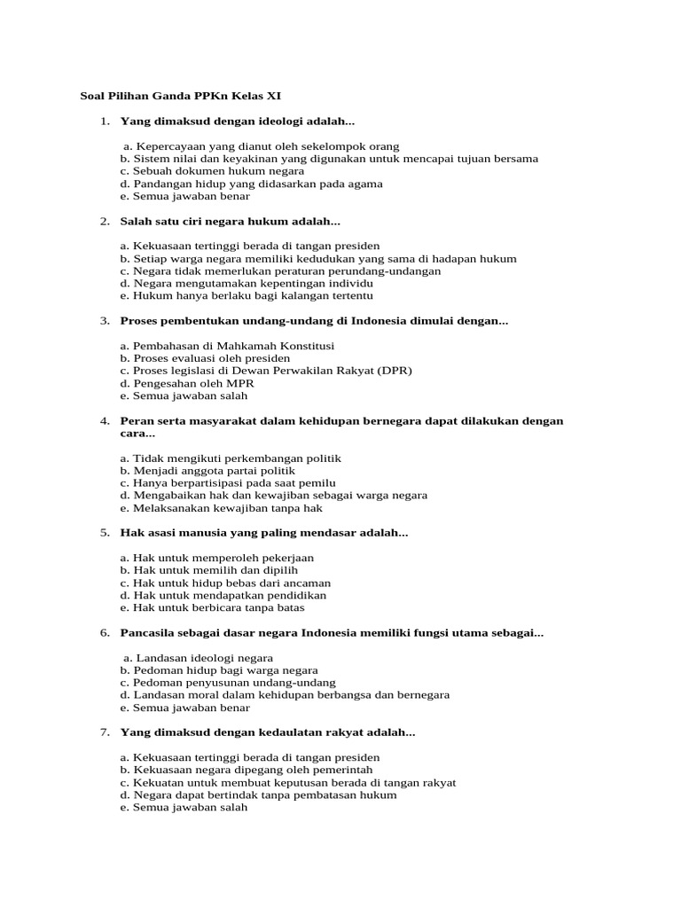 Soal Pilihan Ganda PPKN Kelas XI | PDF