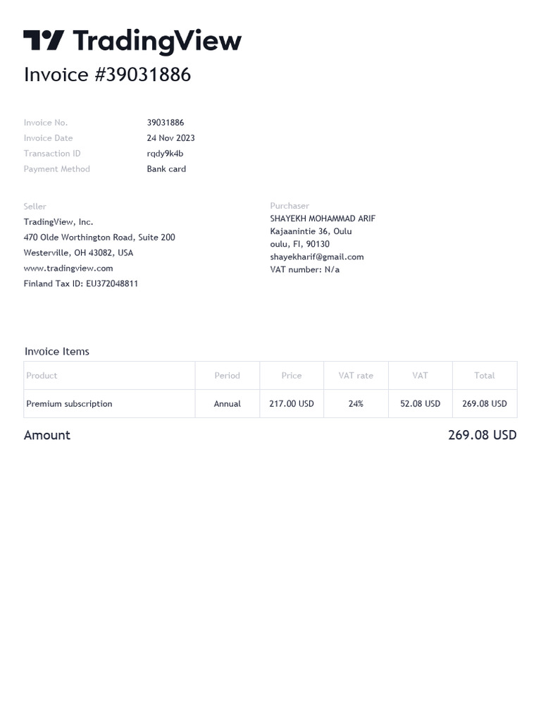 TradingView Invoice #39031886 | PDF