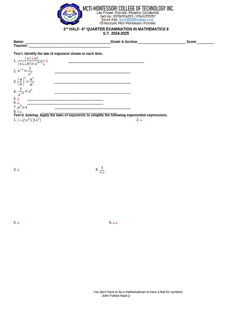 2nd HALF 4th QUARTER Math 9 | PDF