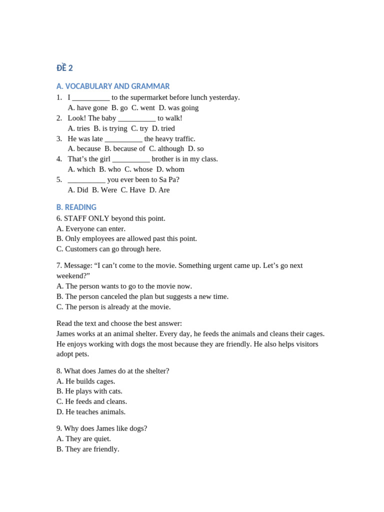 English Vocabulary and Grammar Exercises | PDF