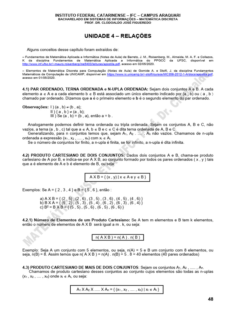 Relações e Produto Cartesiano em Matemática | PDF | Teoria dos Gráficos ...
