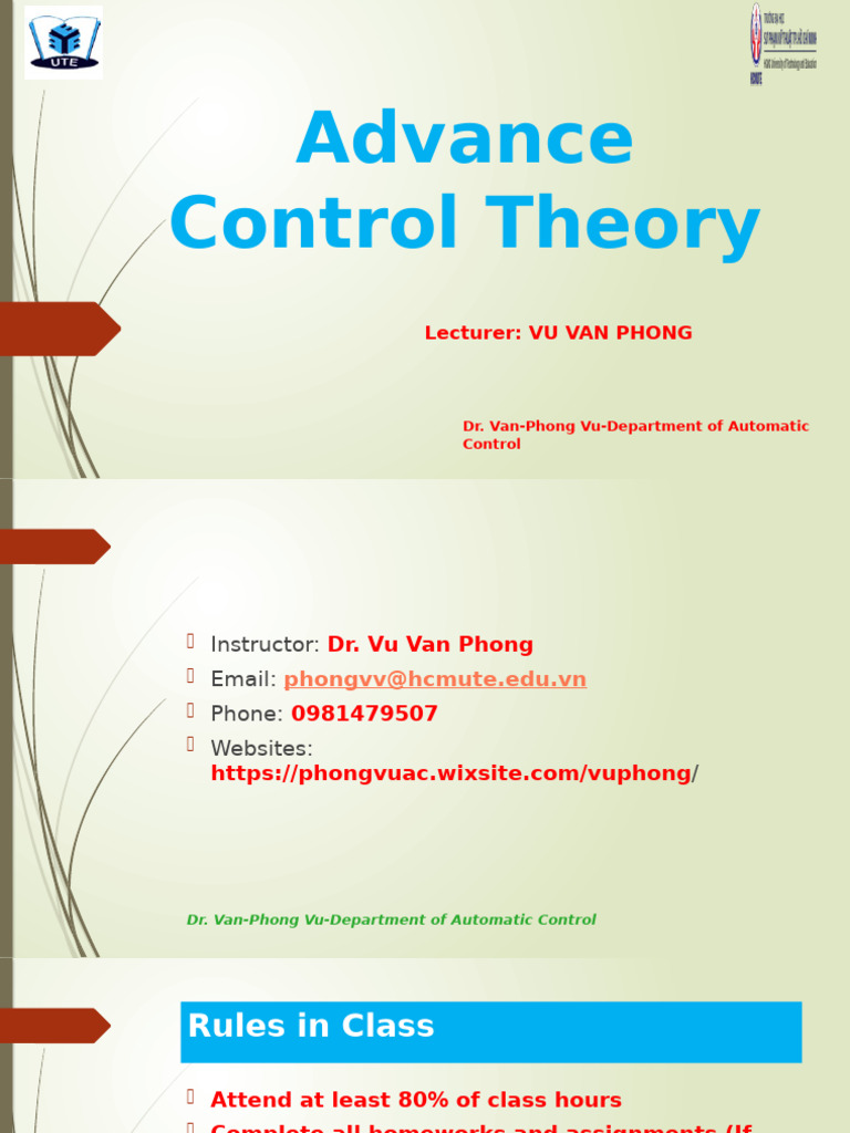 Advanced Control Theory Course Outline | PDF | Mathematical ...