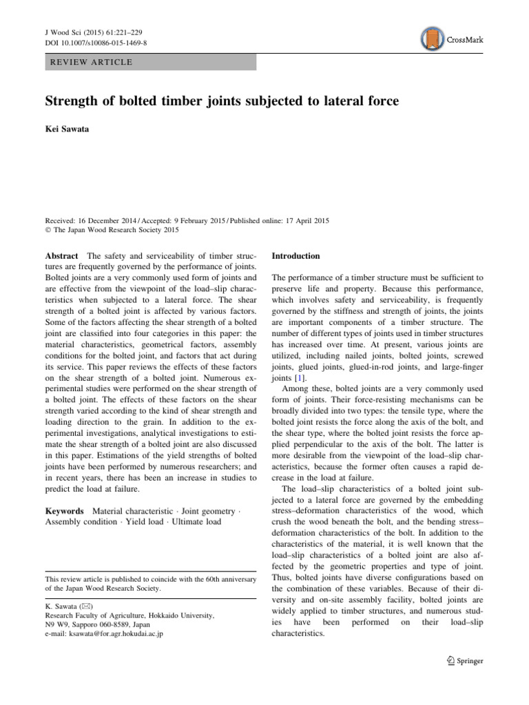 Shear Strength of Bolted Timber Joints | PDF | Strength Of Materials ...